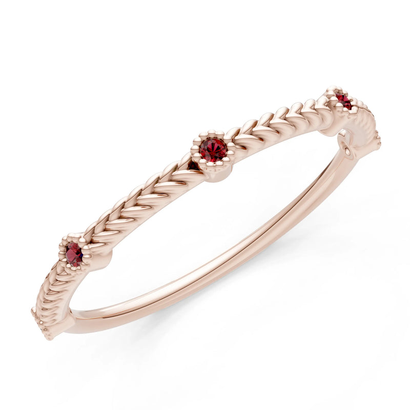 Dainty Woven Band Round Gemstone Braided Metal with Accents