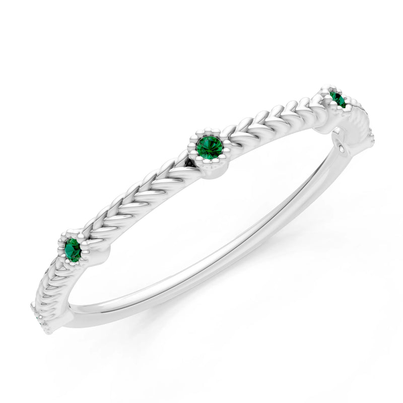 Dainty Woven Band Round Gemstone Braided Metal with Accents