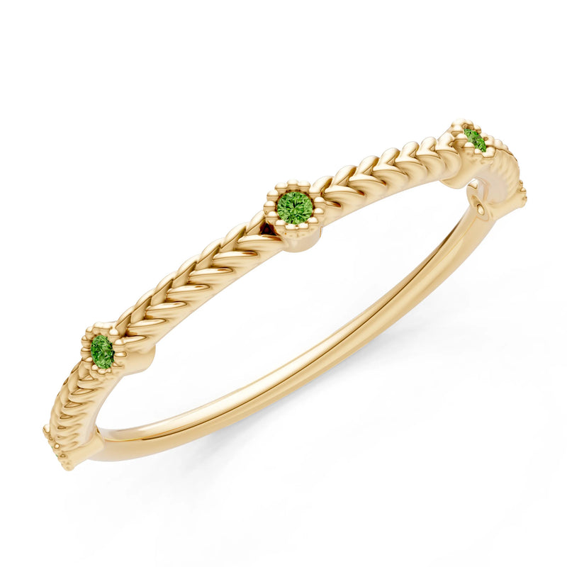 Dainty Woven Band Round Gemstone Braided Metal with Accents
