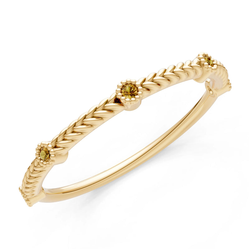 Dainty Woven Band Round Gemstone Braided Metal with Accents
