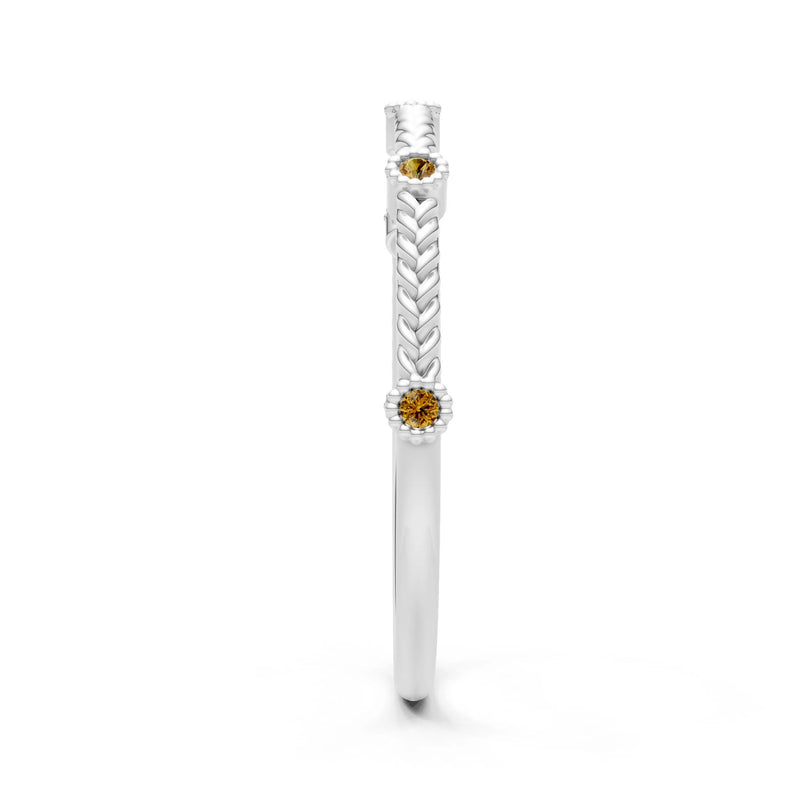 Dainty Woven Band Round Gemstone Braided Metal with Accents