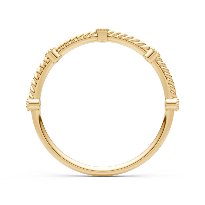 Dainty Woven Band Round Gemstone Braided Metal with Accents