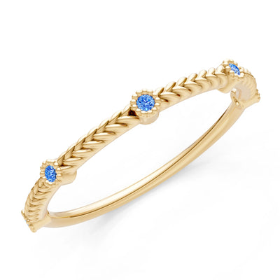 Dainty Woven Band Round Gemstone Braided Metal with Accents