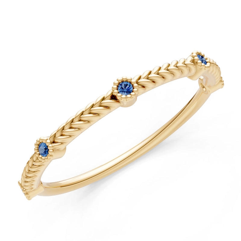 Dainty Woven Band Round Gemstone Braided Metal with Accents