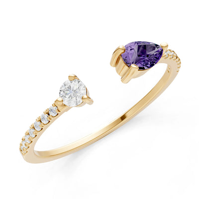Amethyst Dainty Open Pear and Round Band