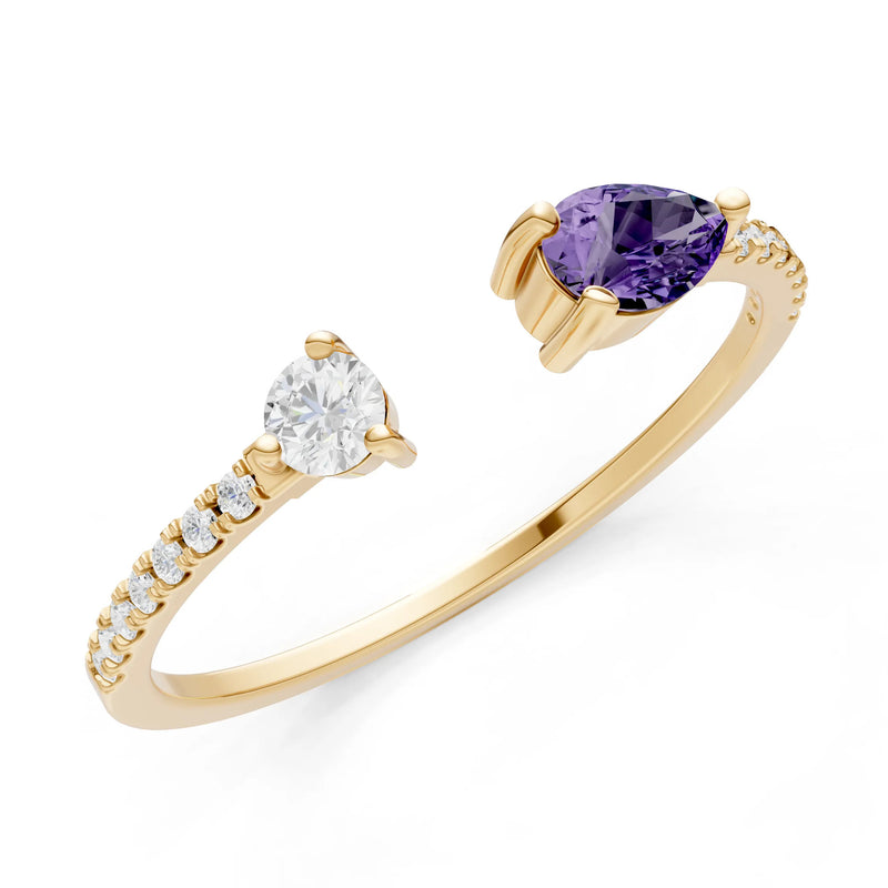 Amethyst Dainty Open Pear and Round Band