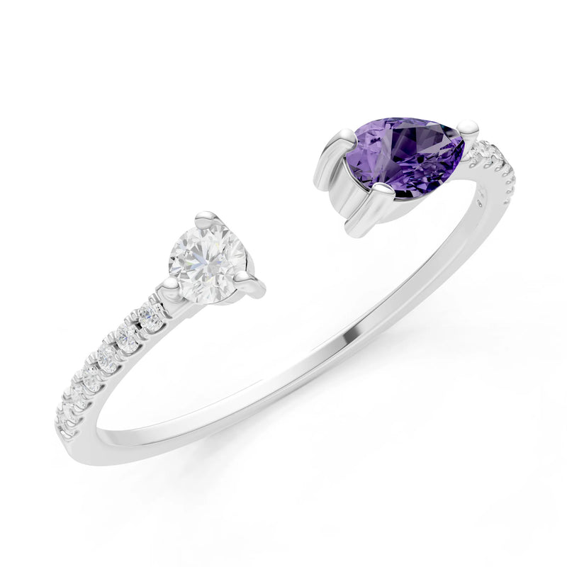 Amethyst Dainty Open Pear and Round Band