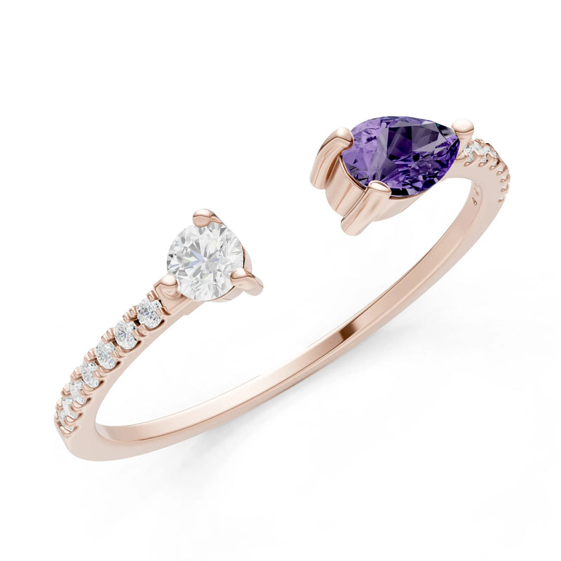 Dainty Pear and Round Gemstone Open Band