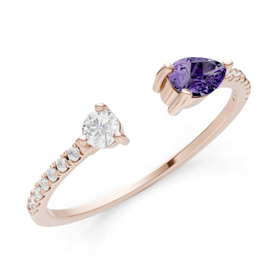 Amethyst Dainty Open Pear and Round Band