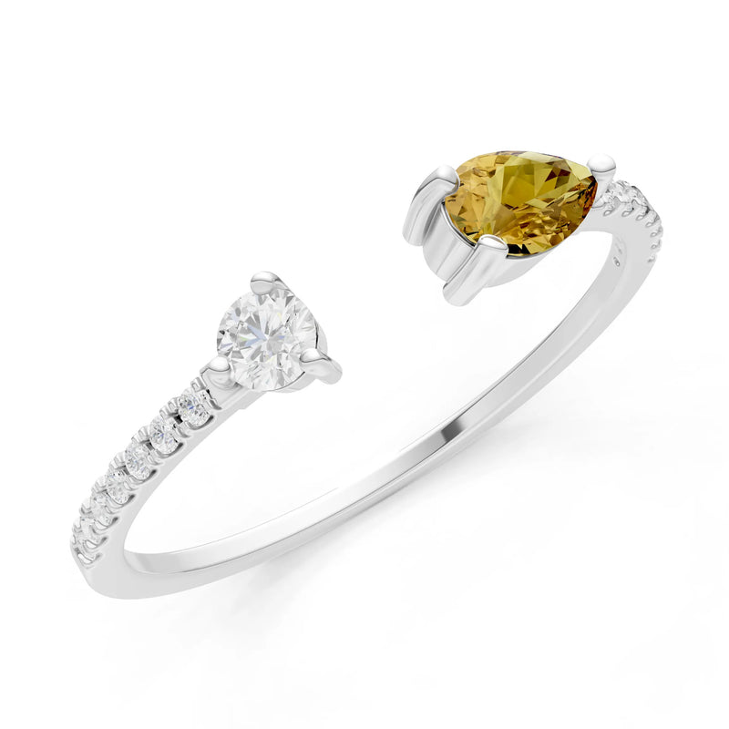 Dainty Pear and Round Gemstone Open Band