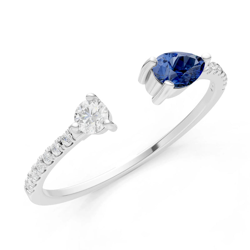 Dainty Pear and Round Gemstone Open Band