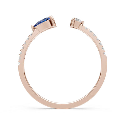 Blue Sapphire Dainty Open Pear and Round Band