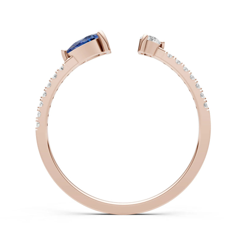 Blue Sapphire Dainty Open Pear and Round Band