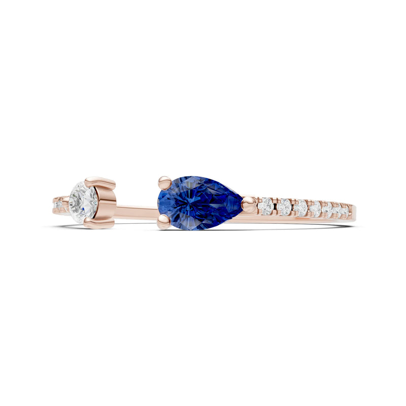 Blue Sapphire Dainty Open Pear and Round Band