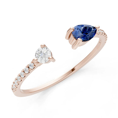 Blue Sapphire Dainty Open Pear and Round Band