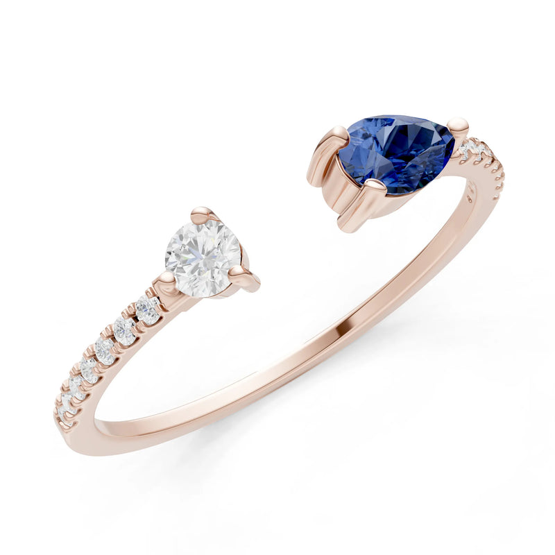 Blue Sapphire Dainty Open Pear and Round Band