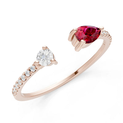 Dainty Pear and Round Gemstone Open Band