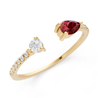 Dainty Pear and Round Gemstone Open Band