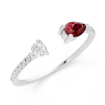 Dainty Pear and Round Gemstone Open Band