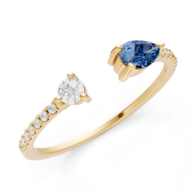 Dainty Pear and Round Gemstone Open Band