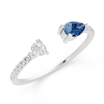 Dainty Pear and Round Gemstone Open Band
