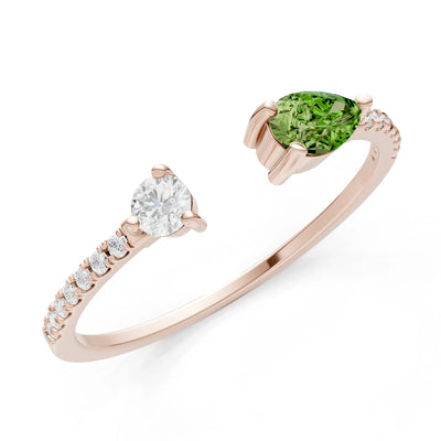 Dainty Pear and Round Gemstone Open Band