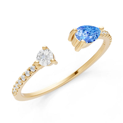 Swiss Blue Topaz Dainty Open Pear and Round Band