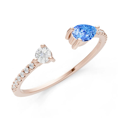 Swiss Blue Topaz Dainty Open Pear and Round Band
