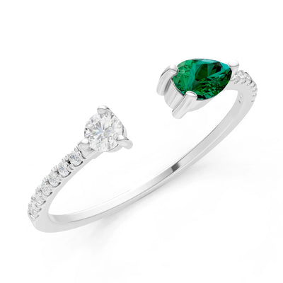 Dainty Pear and Round Gemstone Open Band