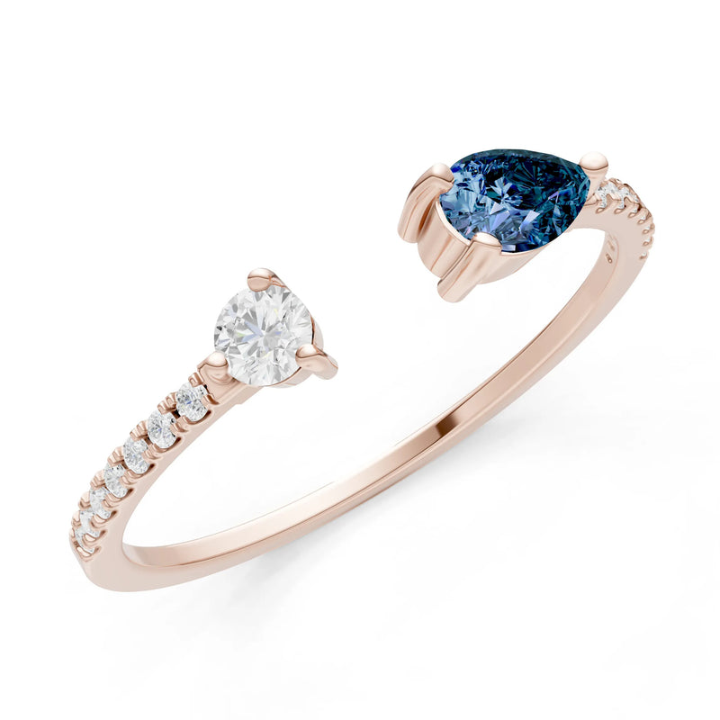 Dainty Pear and Round Gemstone Open Band
