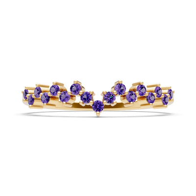 Amethyst Dainty Cluster Band Multi-Stone Prong Set