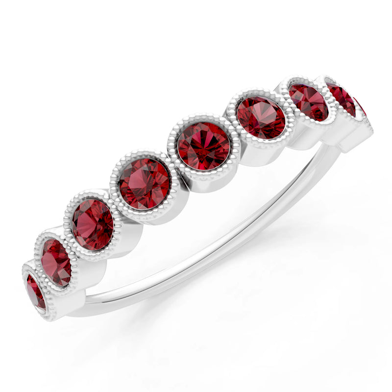 Garnet Dainty Milgrain Bezel Half Band