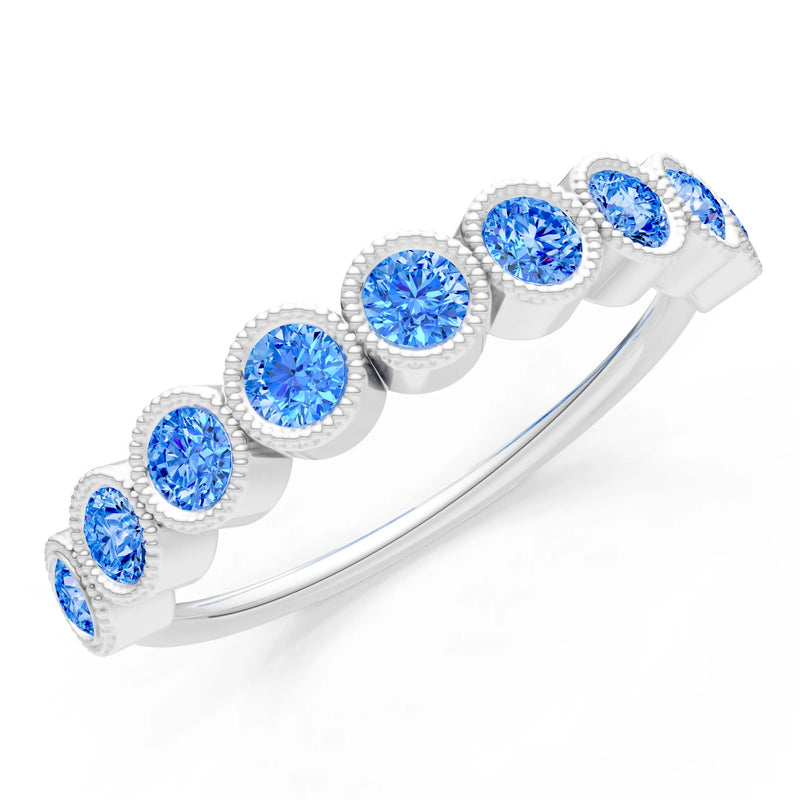 Swiss Blue Topaz Dainty Milgrain Bezel Half Band