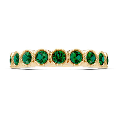 Emerald Dainty Milgrain Bezel Half Band