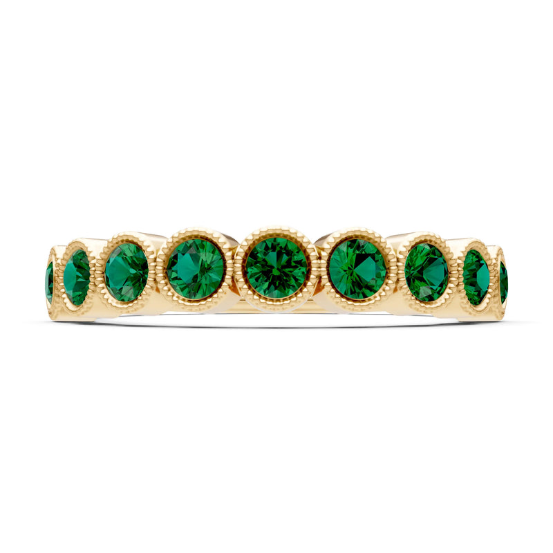 Emerald Dainty Milgrain Bezel Half Band