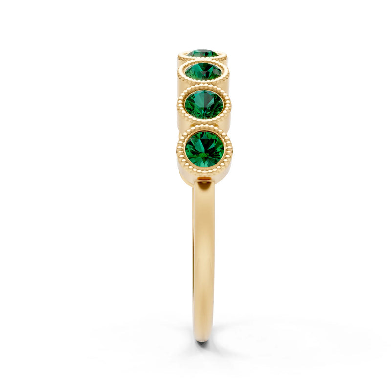 Emerald Dainty Milgrain Bezel Half Band