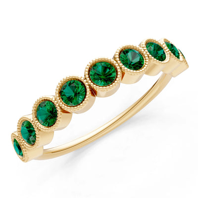 Emerald Dainty Milgrain Bezel Half Band