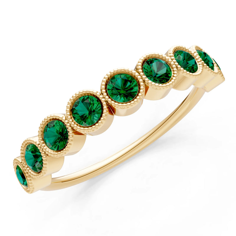 Emerald Dainty Milgrain Bezel Half Band