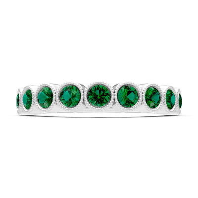 Emerald Dainty Milgrain Bezel Half Band