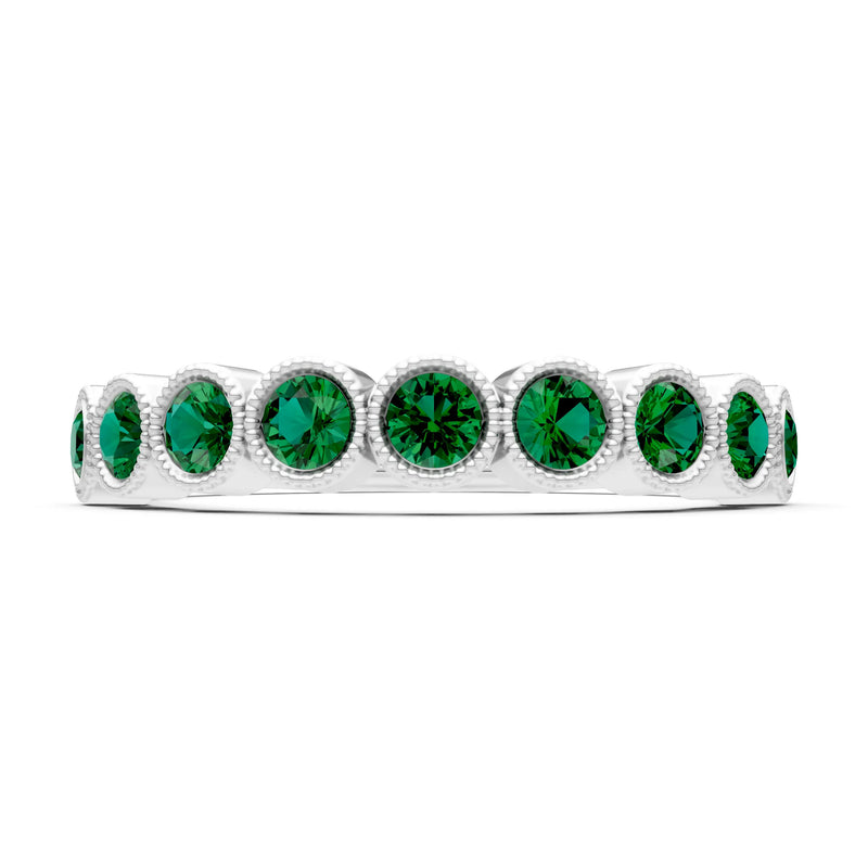 Emerald Dainty Milgrain Bezel Half Band