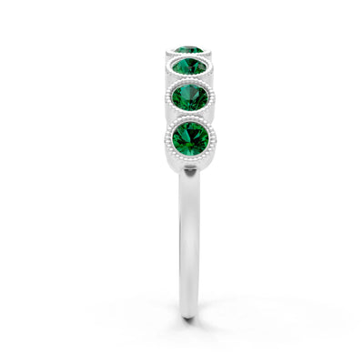 Emerald Dainty Milgrain Bezel Half Band