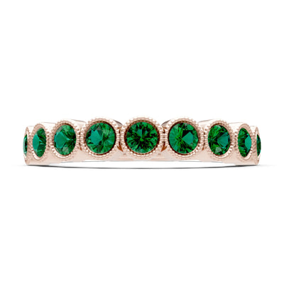 Emerald Dainty Milgrain Bezel Half Band