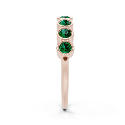 Emerald Dainty Milgrain Bezel Half Band