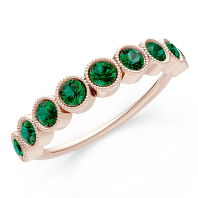 Emerald Dainty Milgrain Bezel Half Band