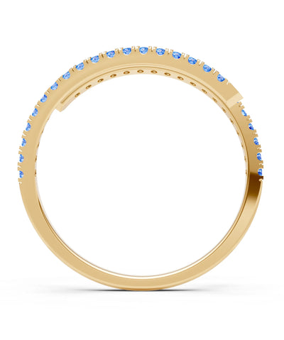 Swiss Blue Topaz Dainty Twist Micro Pavé Half Eternity Band