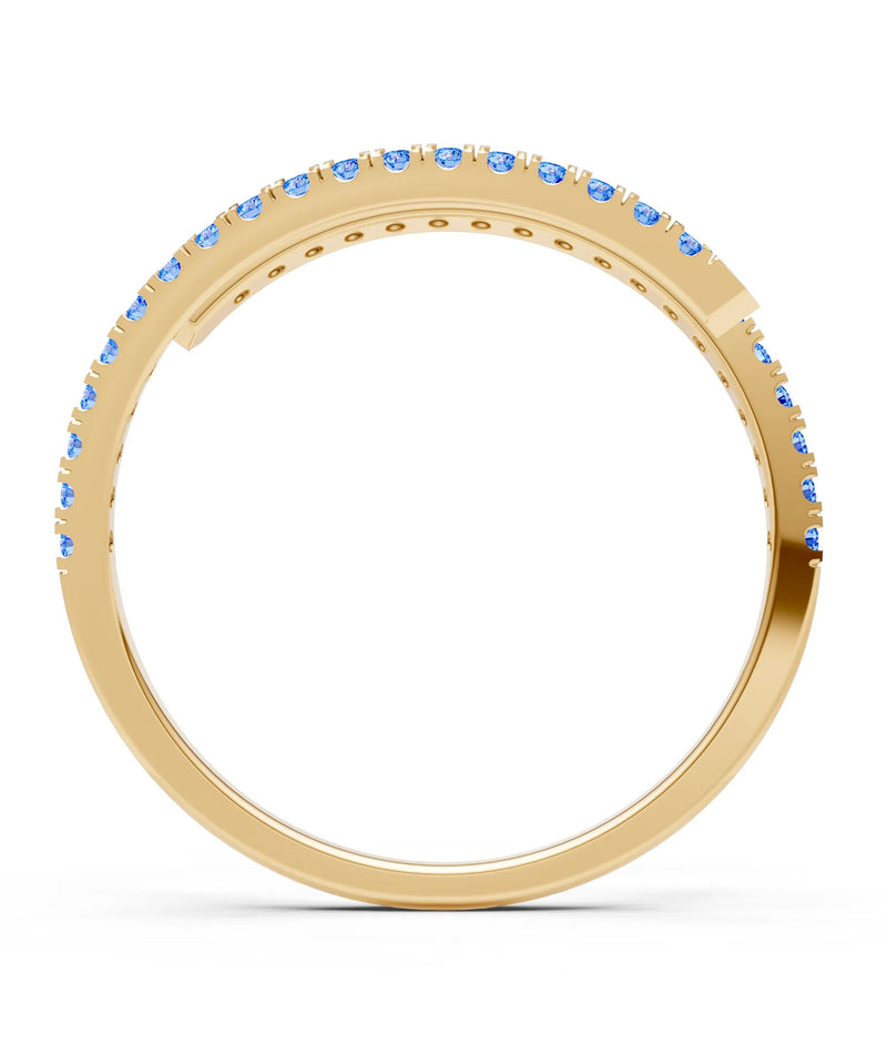 Swiss Blue Topaz Dainty Twist Micro Pavé Half Eternity Band