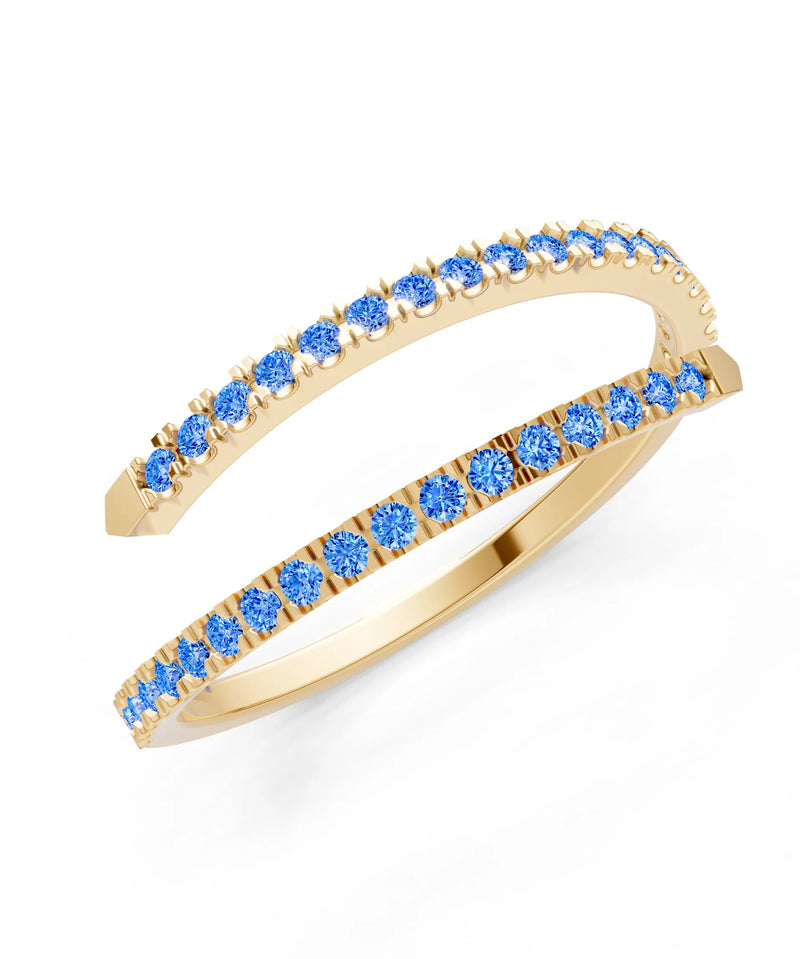 Swiss Blue Topaz Dainty Twist Micro Pavé Half Eternity Band