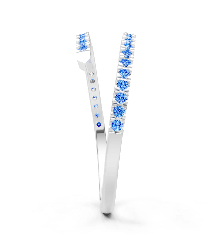 Swiss Blue Topaz Dainty Twist Micro Pavé Half Eternity Band