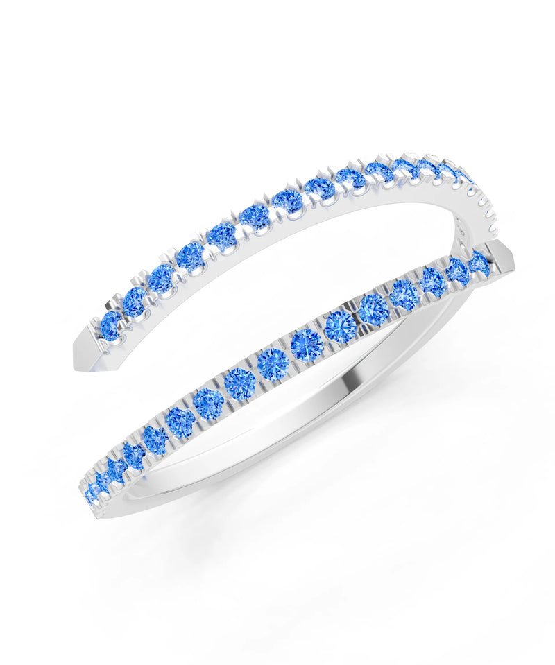 Swiss Blue Topaz Dainty Twist Micro Pavé Half Eternity Band