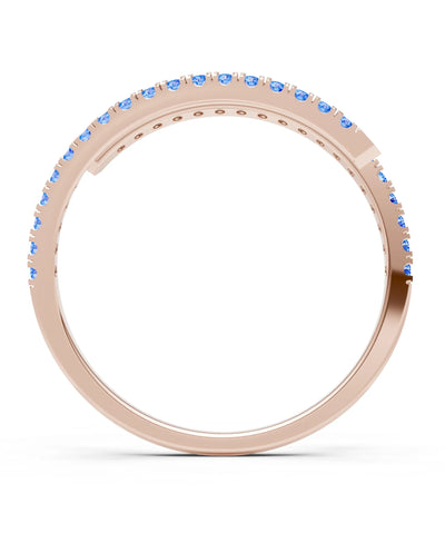 Swiss Blue Topaz Dainty Twist Micro Pavé Half Eternity Band